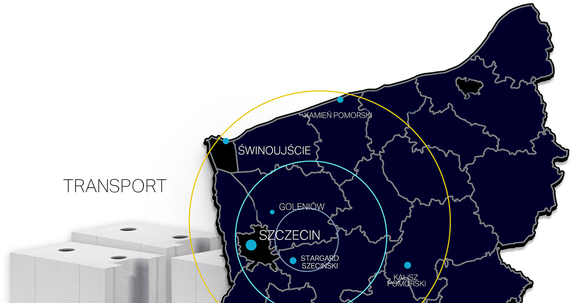 Mapa stref transportowych – województwo zachodniopomorskie: Szczecin, Stargard, Goleniów, Świnoujście, Kamień Pomorski, Kalisz Pomorski